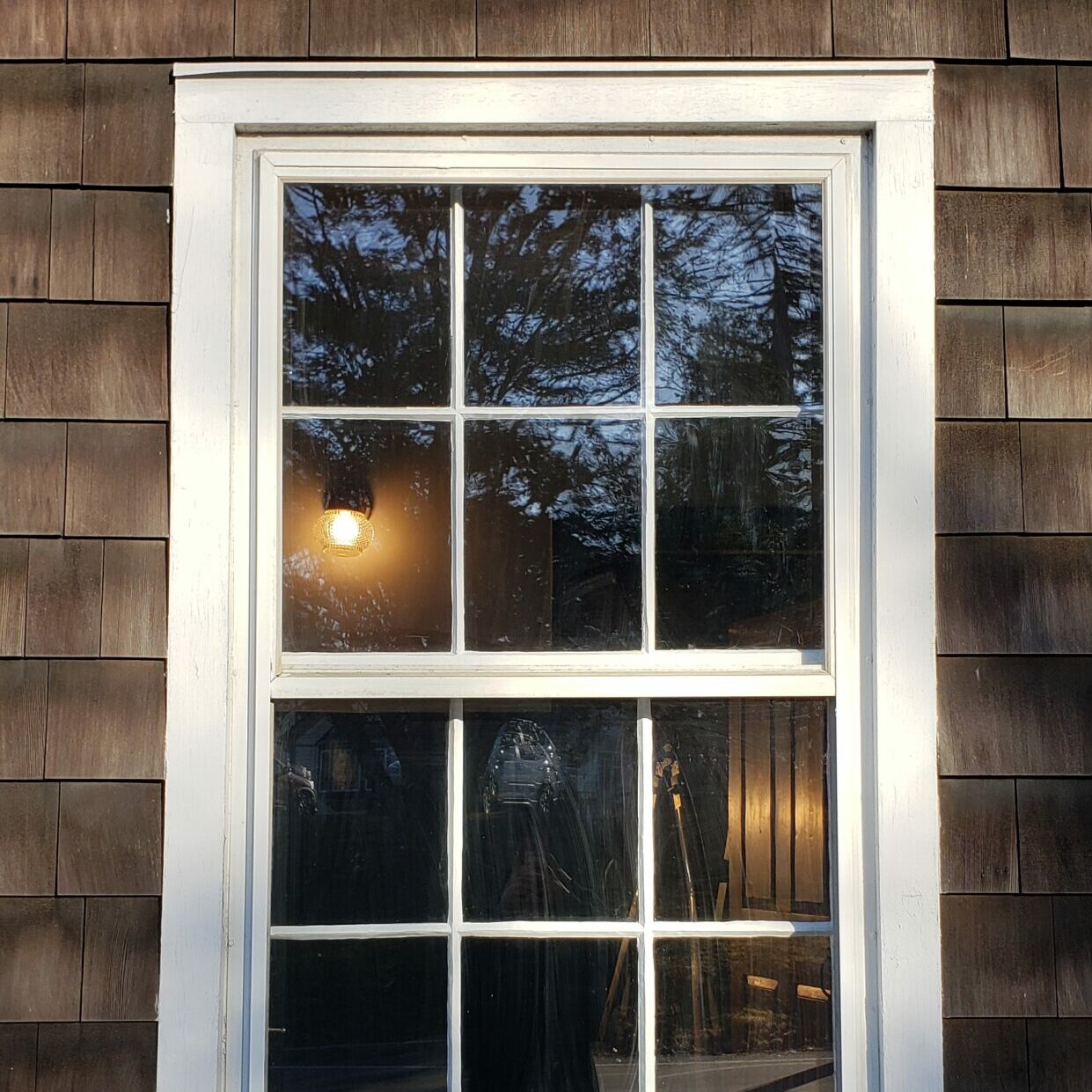 The finished glazed window in place from the outside of the house